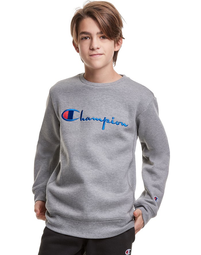 Champion Reverse Weave Fleece Crew Embroidered Logo - Poikien TummanHarmaat Collegepaita - Suomi 314